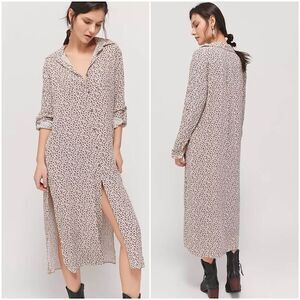 Dress Forum Animal Print Midi Shirt Dress Womens Sz M Roll Tab Sleeves Split Hem